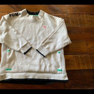 White, Puma, Crewneck Sweatshirt.